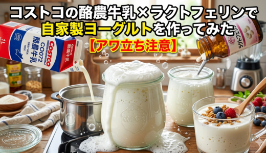 コストコの酪農牛乳×ラクトフェリンで自家製ヨーグルトを作ってみた【アワ立ち注意】